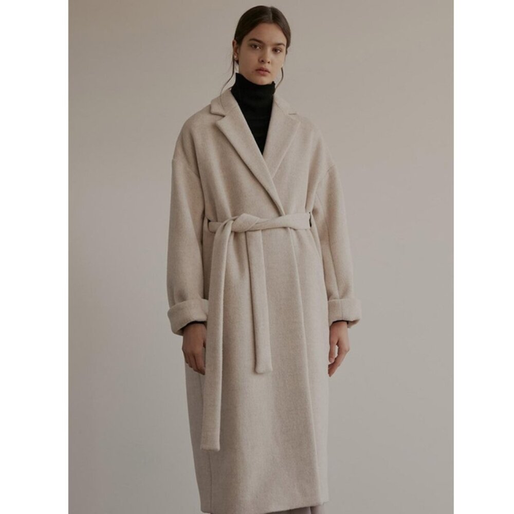 W Concept, Wool Robe Coat, Oatmeal, Grid Seoul